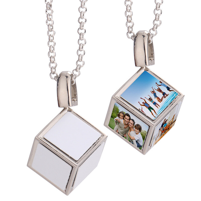 10pcs Creative Sublimation Necklace Heart Dice Shape Photo Necklace Pendant with Chain Love Gift Memory Necklace Charm For Mom