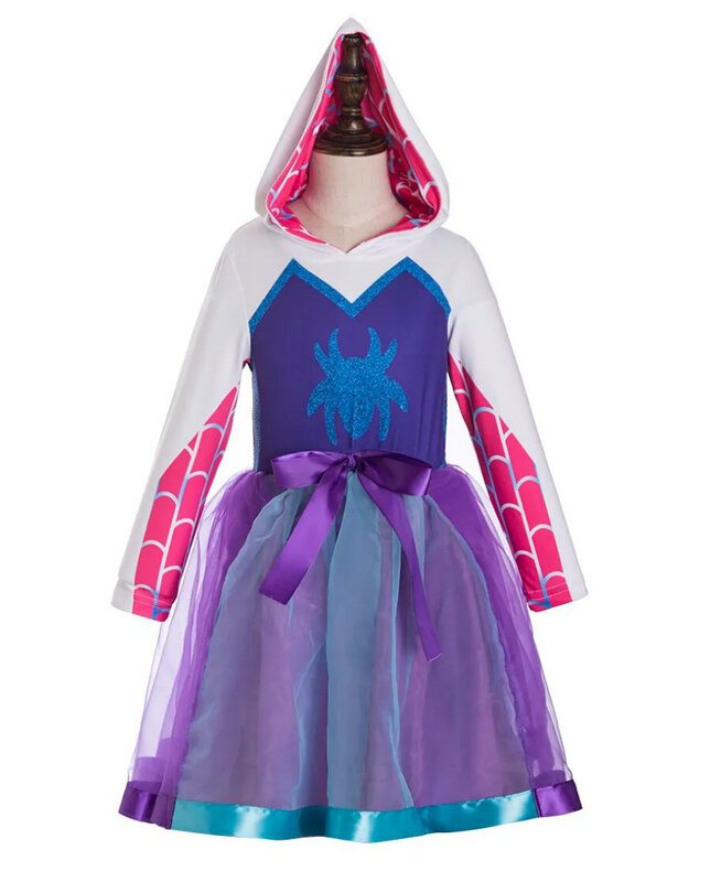 Gwen-女の子のためのゴーストスパイダーコスプレ衣装,ハロウィーンのボディスーツ,フード付き休暇パーティーの衣装,ファンタジーのためのセクシーなドレスアップ