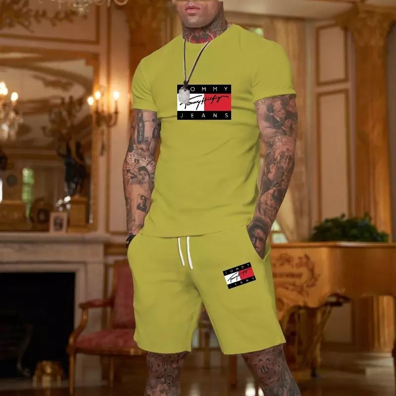 Sommer T-Shirt Set für Männer gestreiften 3D-Druck Herren T-Shirt Kurzarm Shorts 2-teiliges Set übergroßen lässigen Strand Sport Mann Anzug