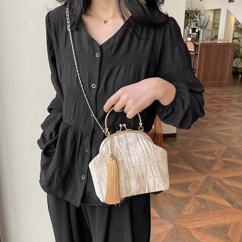 Bolsas de ombro pequenas estilo chinês para mulheres, bolsa crossbody, bolsa corrente de qualidade, marca designer de luxo, moda, 2024