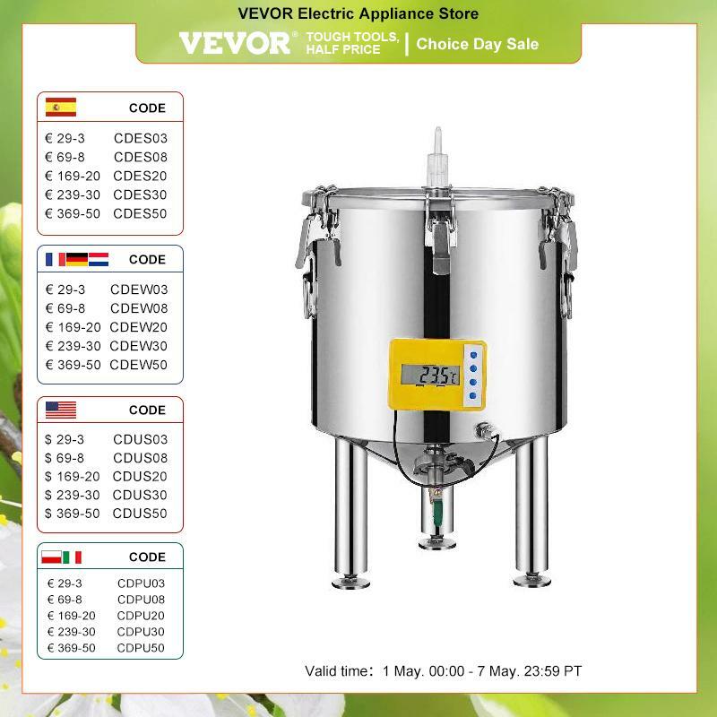 VEVOR Brew Fermenter ถังสแตนเลส304 15L-50L ไวน์สูงสำหรับเครื่องดื่มนม Brewing ส่งเสริมหมัก