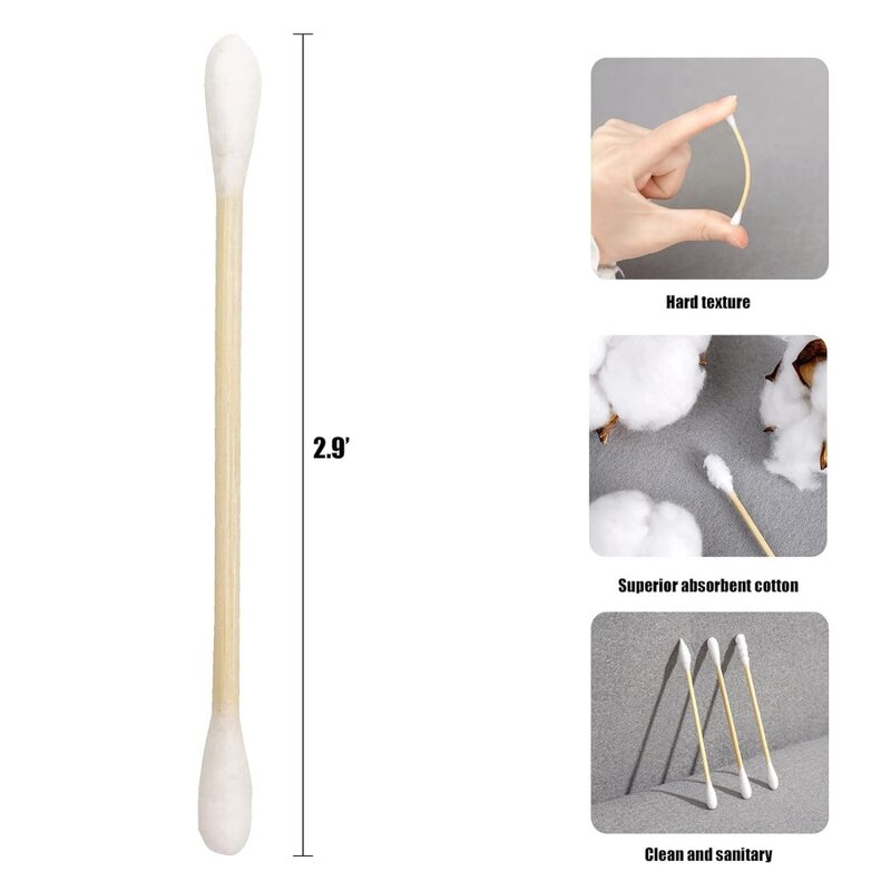 100 Pcs Cotton Swabs Wooden Cotton Sticks Double-Tipped Cotton Buds Chlorine-Free Hypoallergenic Cotton Swabs Makeup Tools