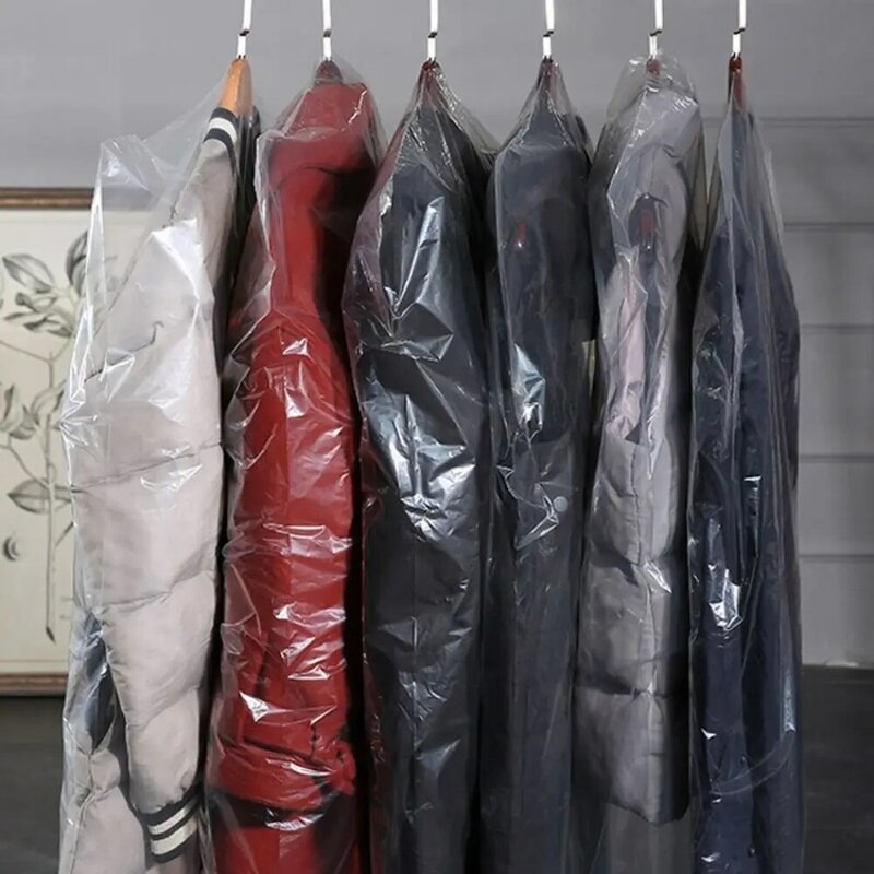 10Pcs Clothes Dust Cover Clear Plastic Disposable Waterproof Garment Bags Wardrobe Hanging Clothing Coat Dust Cover