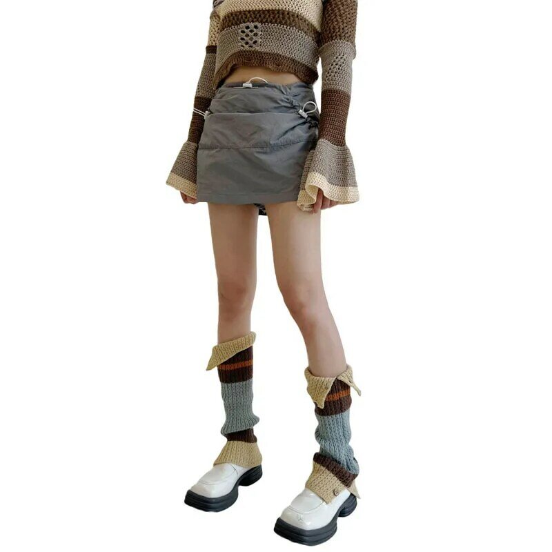 무릎 길이 니트 레그 슬리브 스타킹 여성용, 대비 색상, 가을 겨울