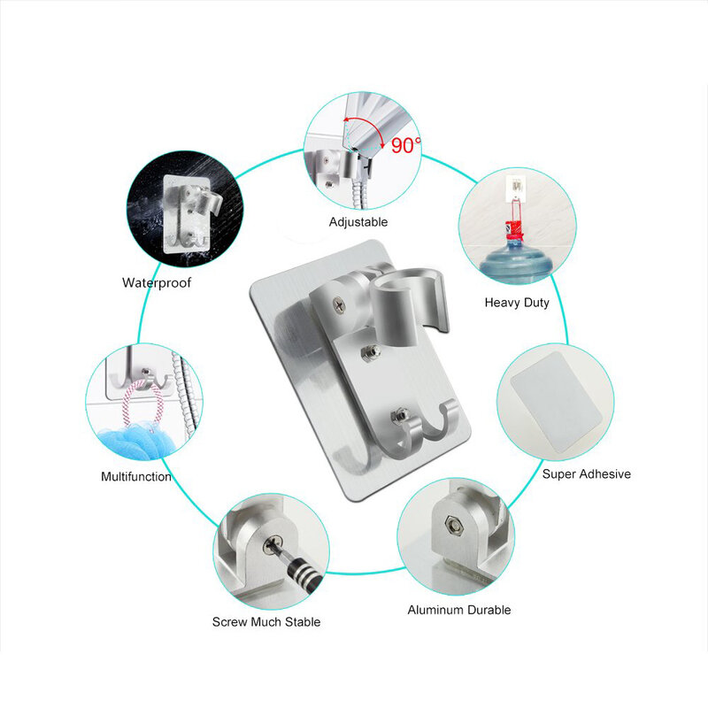 Aluminum Shower Holder Adjustable Punch Free Bathroom Shower Head Stand Wall Gel Mounted Kitchen Restroom Bathroom Accessories