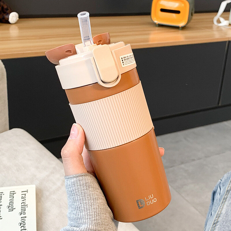 430ml office coffee thermos bottle 306stainless male female thermal mug travel car carry coffee tumbler cup with straw leakproof