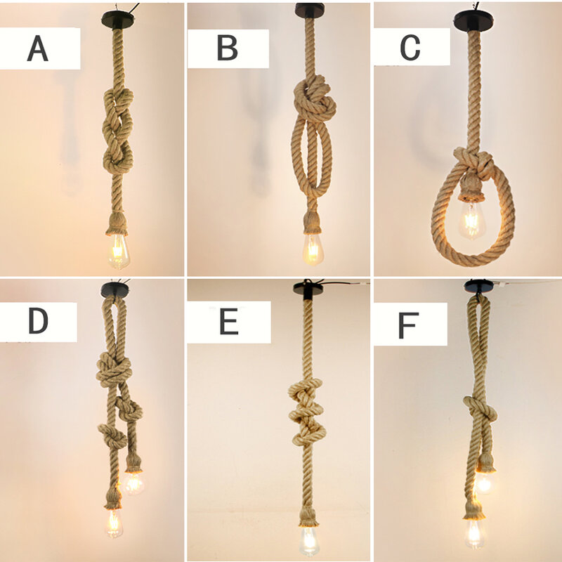 Lámpara colgante de cuerda de cáñamo para techo, iluminación LED E27 Edison, Retro, Industrial, creativa, para Loft, estilo campestre