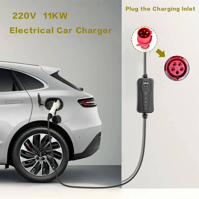 11KW 16A EV Portable Charger Type2 EVSE Charging Box Electric Car Charger CEE Plug IEC62196-2 Electric Vehicle Charger