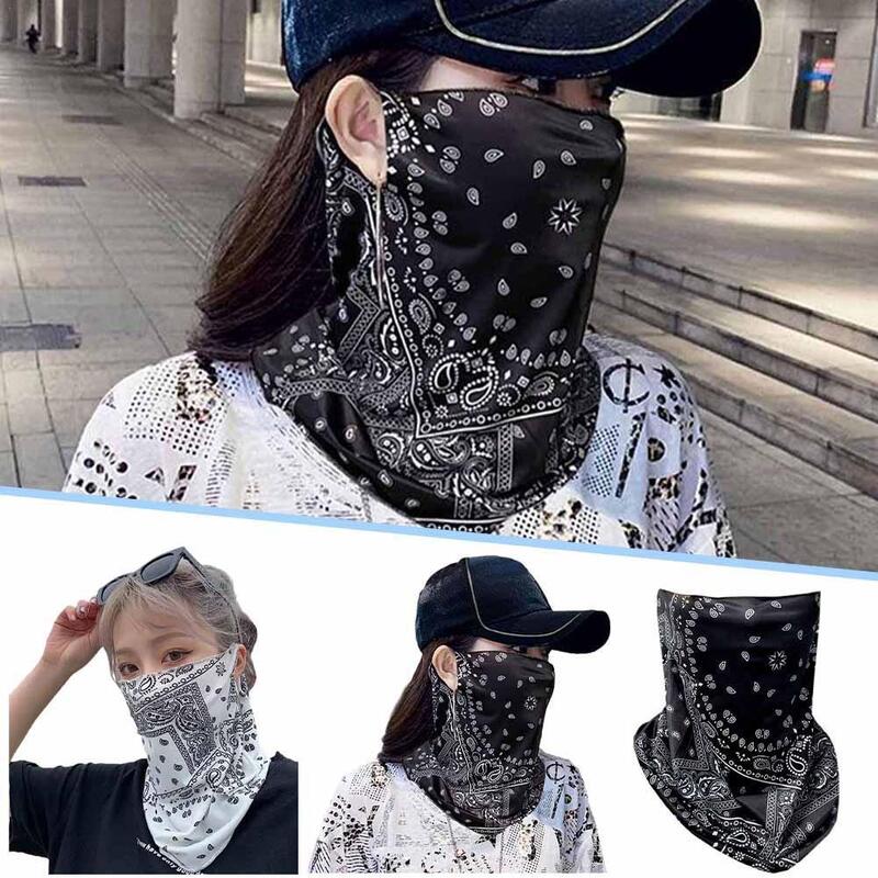 Printed Punk Sunscreen Mask Ice Silk Hanging Ear Protector Summer Outdoor Sports Anti-UV Hip Hop Personality Sunshade Mask