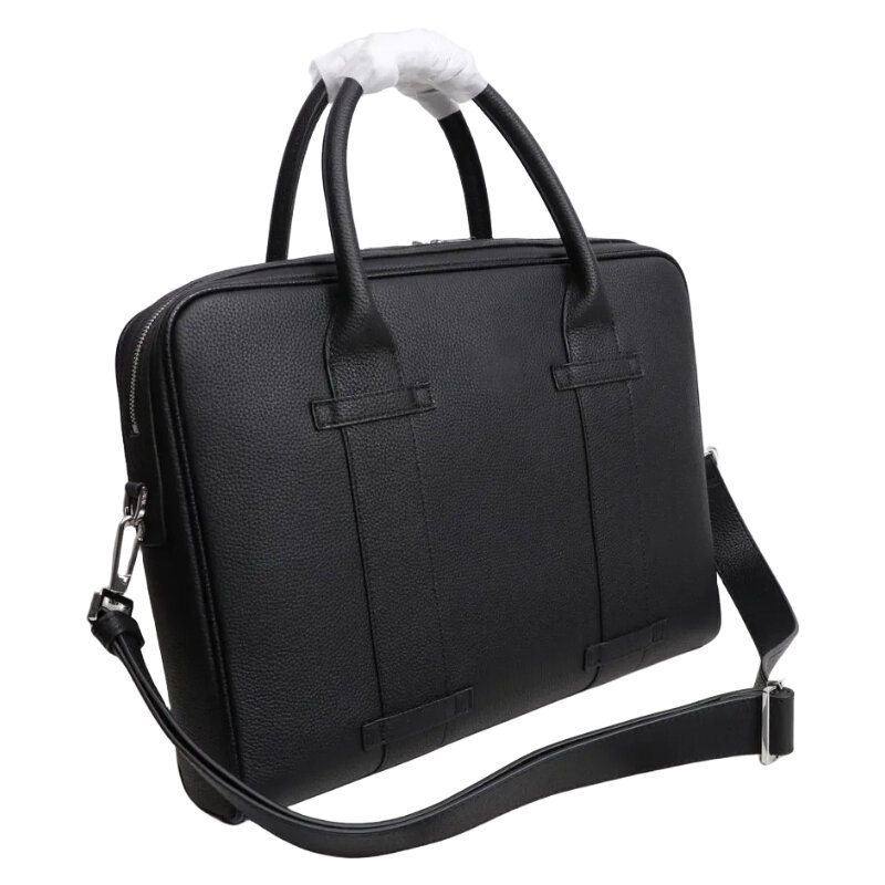 Men's Black Leather Business Computer Briefcase Large Capacity Tote Bag