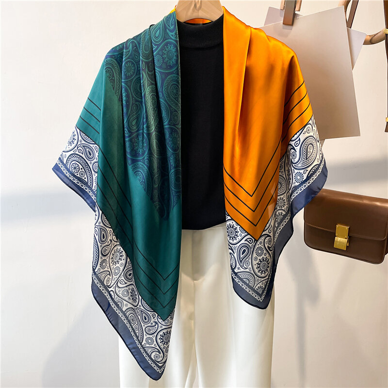 Bufanda cuadrada de seda de lujo para mujer, pañuelo de protección solar, Hijabs, 2022 cm x 110cm, novedad de 110