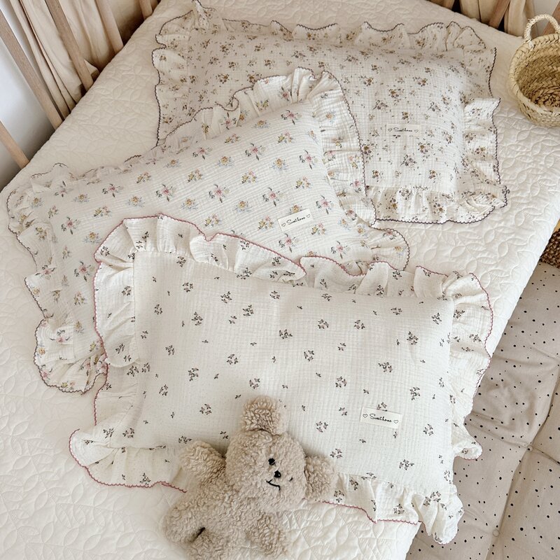 Funda de almohada de muselina de algodón con estampado Floral para bebé, funda de almohada para recién nacido