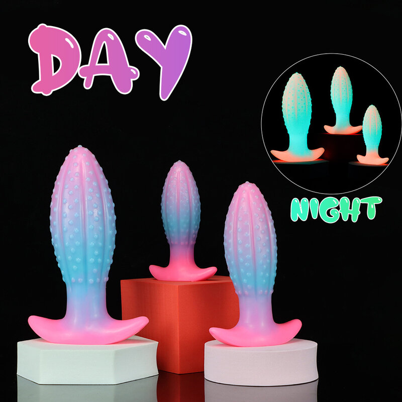 Fluorescent Color Anal Plug Mixing Dildo Shaped Pineapple Female Masturbator Buttplug with Suction Cup Erotic Sex Toys for Adult