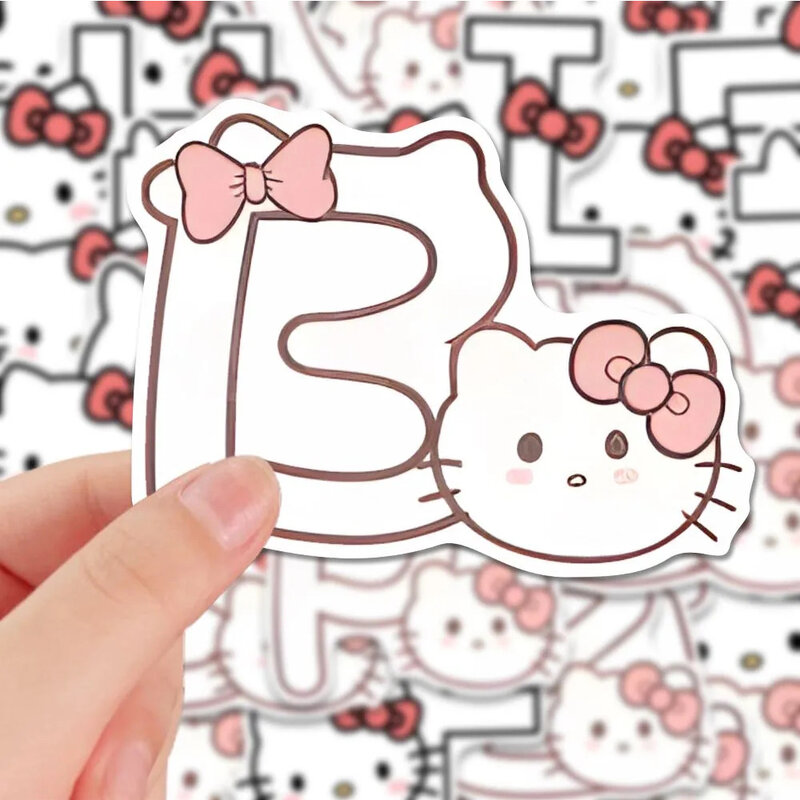 Stiker alfabet kartun anak perempuan, 10/30/50 buah stiker decal ponsel dekoratif lucu Sanrio Hello Kitty huruf alfabet mainan Kawaii