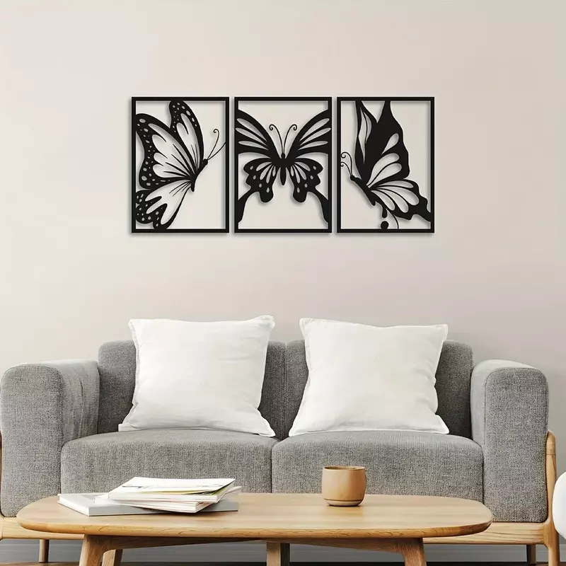 나비 금속 홈 데코, 나비 금속 아트 벽걸이 장식, 현대 농가 소박한 집 거실 침실 벽 장식, 3 개