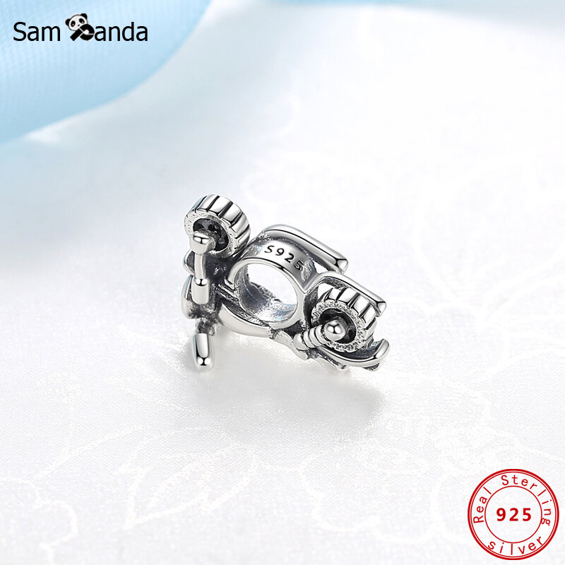 Original 925 Sterling Silver Bead Charm Motorcycle Motorbike Charms Crystal Fit Pandora Bracelets Necklaces Women Diy Jewelry