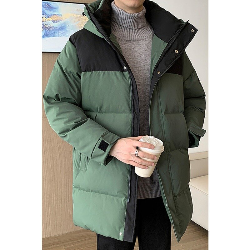 Colored Cotton Jacket Men's Winter Mid Length Hooded Ruffian and Thick Cotton Jacket