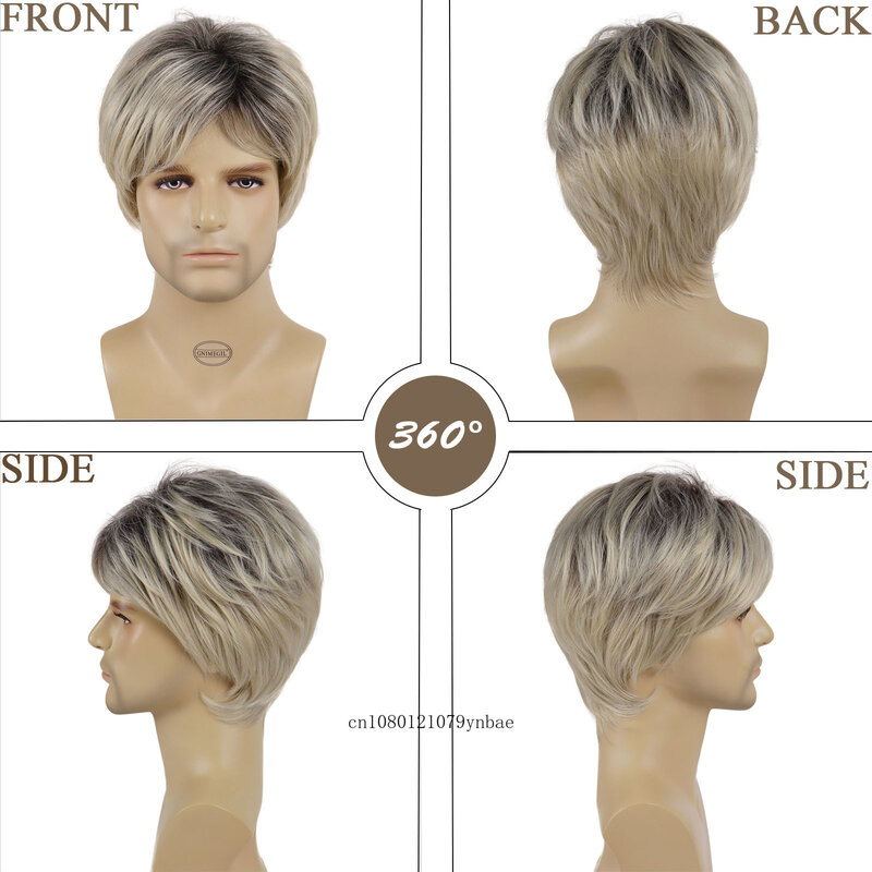 Męska mieszanka realistyczna peruka syntetyczna peruki blond krótkich warstwowych peruka z grzywką ciemny odrost dla męskiego żaroodpornego cosplayu codziennego kostiumu