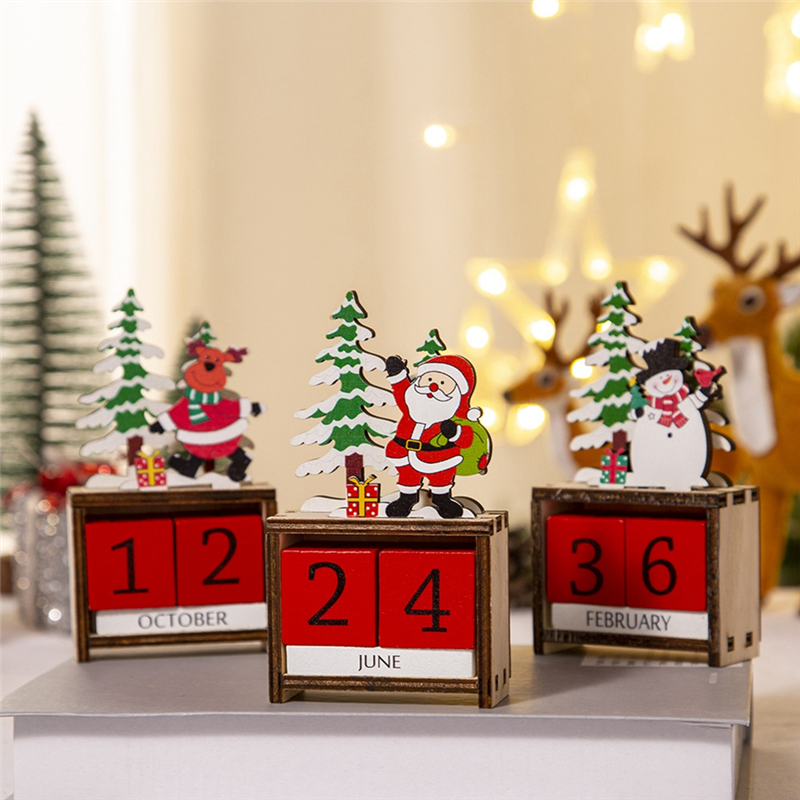 Merry Christmas Wooden Painted Santa Calendar Xmas Ornaments Christmas Decorations for Countdown Calendar Elk