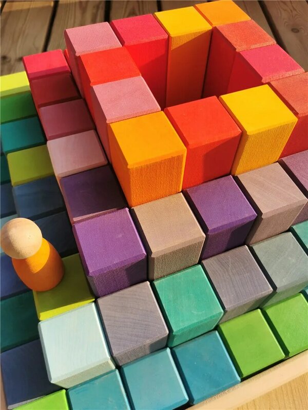 100Pcs Grote Houten Gebouw Speelgoed Basswood Regenboog Piramide Stapelen Blokken Voor Kinderen Creatieve Spelen