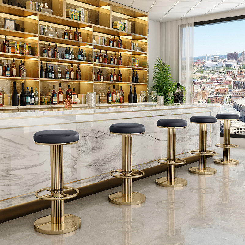 Altura Ajustável Golden Bar Chair Set, Balcão Giratório, Banquinho, Aço Inoxidável Moderno, Balcão de cozinha, Cadeiras de jantar