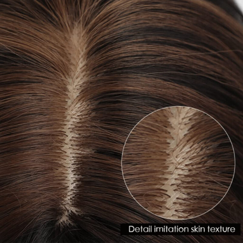Wig sorot pirang coklat gradien panjang untuk wanita Wig pengganti alami realistis wanita sintetis untuk pakaian pesta sehari-hari