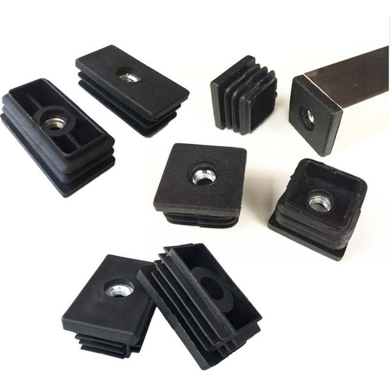 2/4/8 pcs black plastic square covering end cap pipe tube inserts with metal thread m8