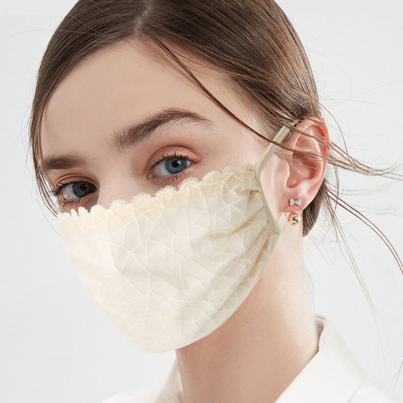 Breathable Lace Mask Hot Sale Anti Pollen Anti-UV Sunscreen Mask Traceless Face Veil Outdoor Sports