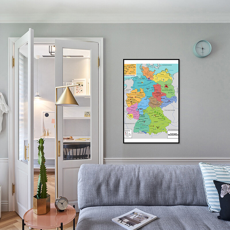 Impresión decorativa de pared con mapa alemán, lienzo de pintura, Póster Artístico, sala de estar, decoración del hogar, suministros escolares, 42x59cm