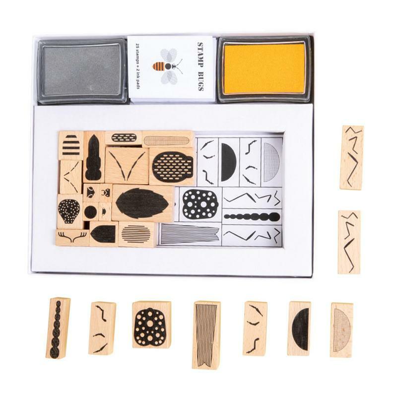 Wooden Stamps For Kids Decorative Wood Stamps Wooden Stamps For Scrapbooking 25 Wood Stamps With Grey And Yellow Ink Pad Gift