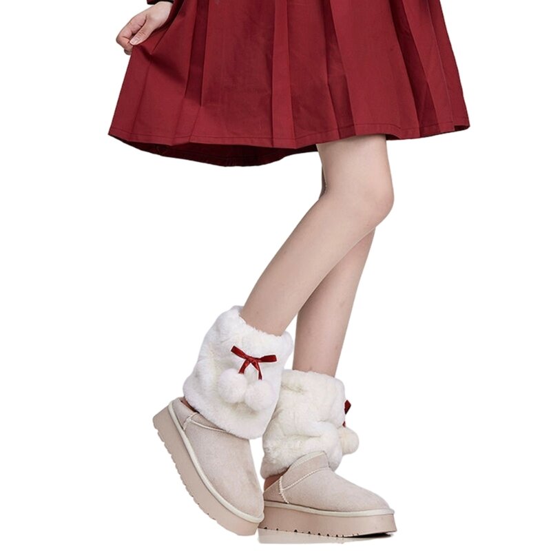 Japońskie JK dziewczyny zimowe zagęszczone rozmyte krótkie ocieplacze na nogi skarpetki damskie śliczne pluszowa piłka Bowknot
