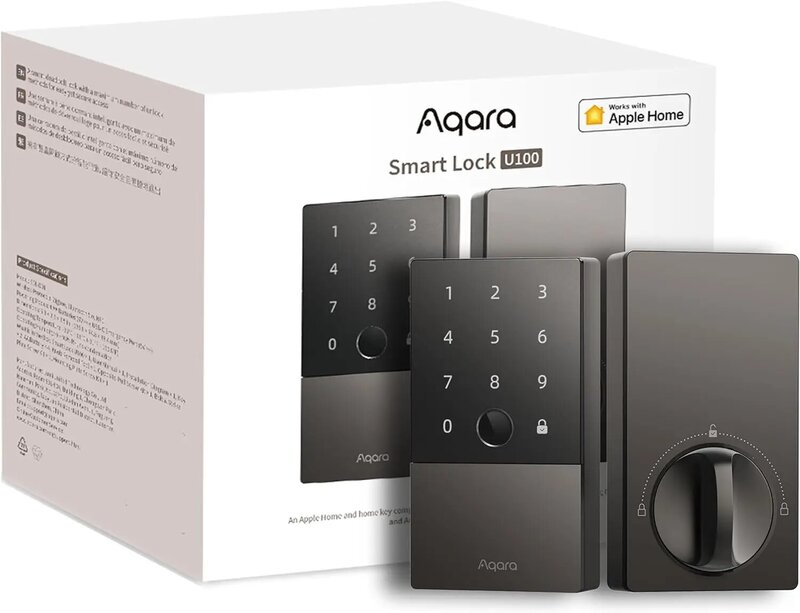 Aqara kunci pintar U100, kunci pintu masuk tanpa kunci sidik jari dengan kunci rumah Apple, Keypad layar sentuh,