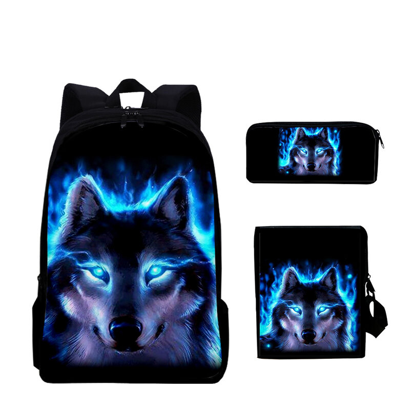 3 шт./комплект, рюкзак для ноутбука с 3D-принтом волка
