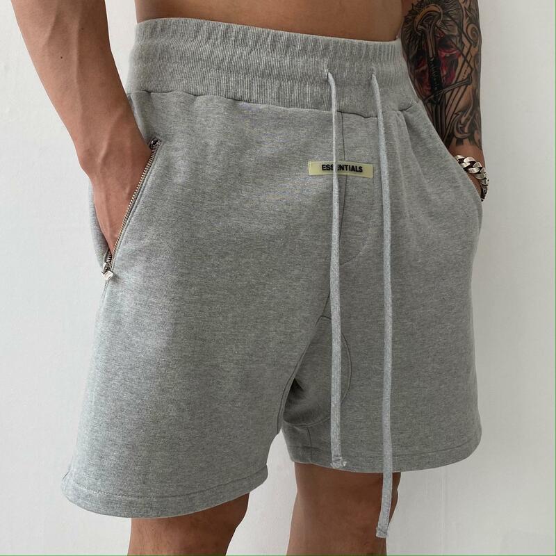 Pantalones cortos de algodón para hombre, ropa de gimnasio de secado rápido, con cordón, y2k, con bolsillo y cremallera