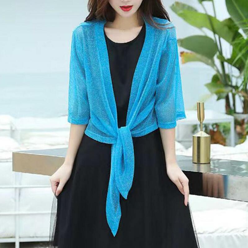 Trendy Jacket Cardigan  Solid Color Breathable Sunscreen Coat  Ladies Sexy Thin Sunscreen Short Jacket