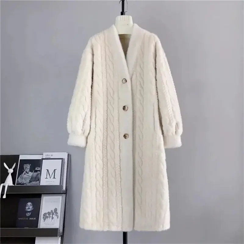 Casaco de pele de vison falso espessado feminino, casacos de vison quentes, um único peito, manga comprida, novo, Inverno, 2022