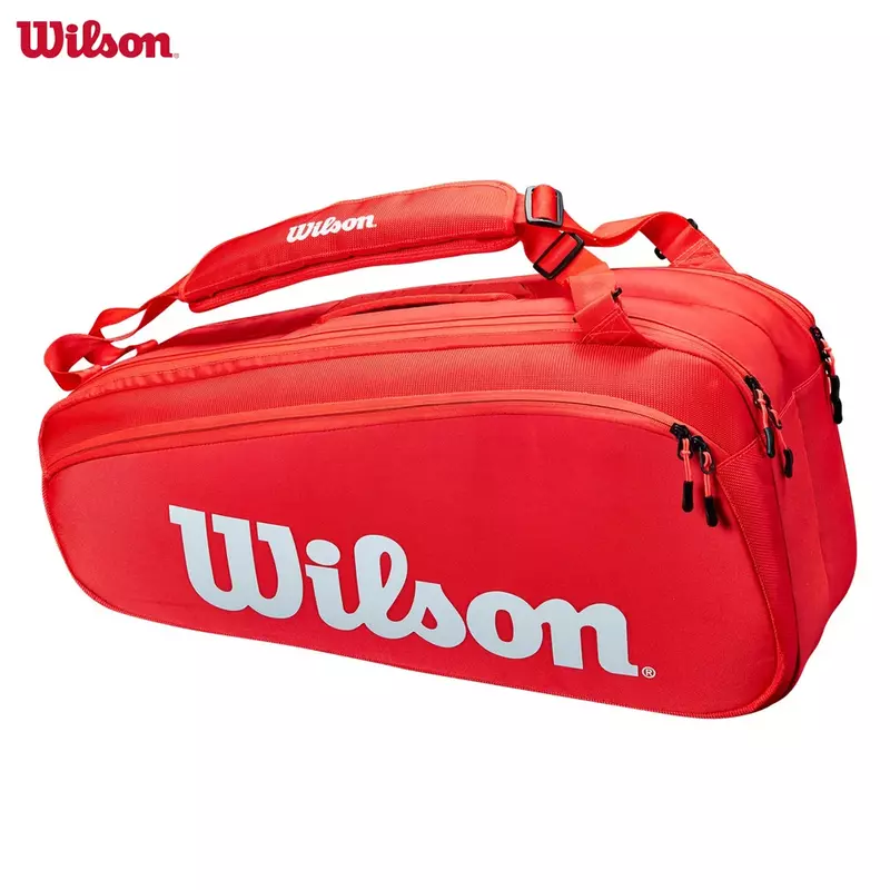 윌슨 2023 슈퍼 투어 프로 스태프, 미세 니트 코팅 테니스 가방, 3 데크 라켓 배낭 라켓, 써모가드 레드 포함, 2-15 팩