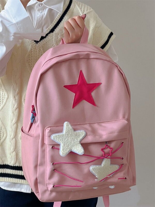 Повседневный корейский рюкзак с милыми звездами, вместительная сумка в стиле преппи, модный школьный дорожный рюкзак