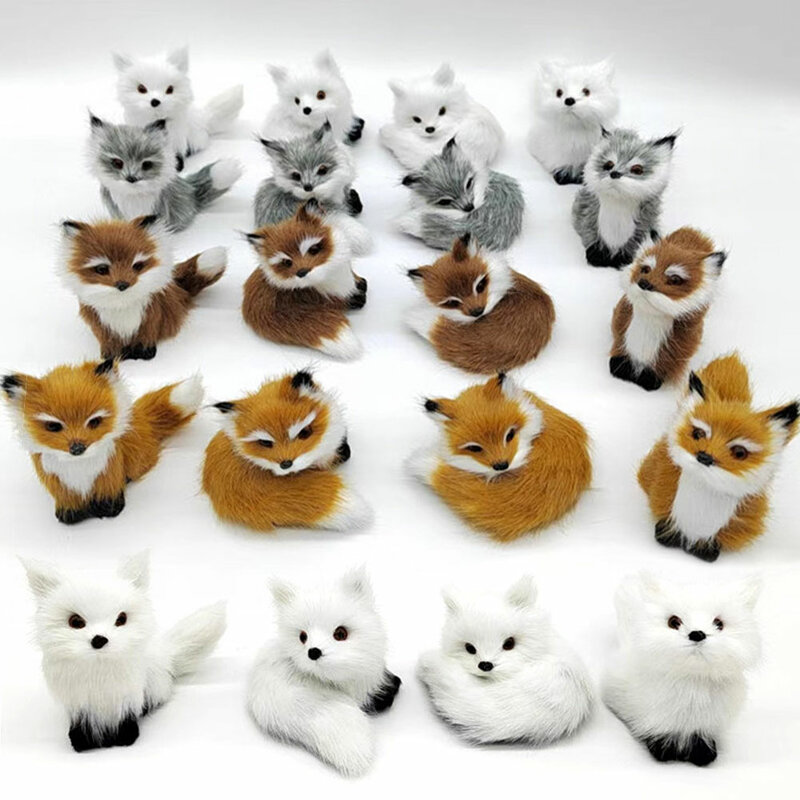 Nowa pluszowa symulacja Furry Fox Model kucki siedzący Fox dekoracja stołu zwierząt statyczne nadziewane rysunek Kid Party Festival prezent