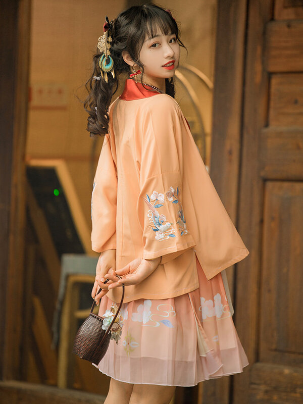 Lato nowy chiński styl cienki krem przeciwsłoneczny koszula ulepszona Hanfu Song dynastia krótki damski 3-częściowy garnitur