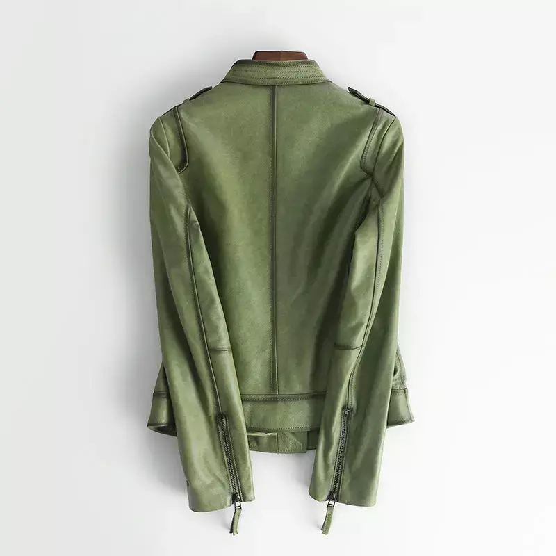 Tcyeek-chaqueta de cuero genuino para mujer, abrigo de piel de oveja para mujer, abrigos negros cortos para motocicleta, primavera y otoño, 2022