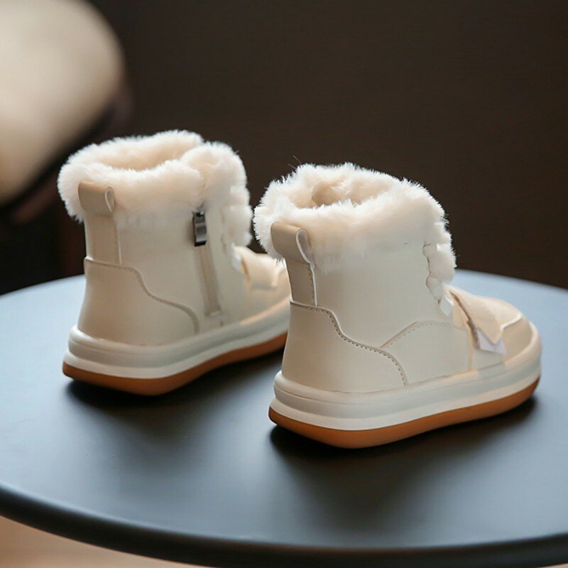 YISHEN Snow Boots ในฤดูหนาวเด็กผู้หญิงผ้าฝ้ายสำหรับเด็กรองเท้าข้อเท้ารองเท้าหนังกำมะหยี่สำหรับรองเท้าเด็ก Botas De Nieve สีขาว