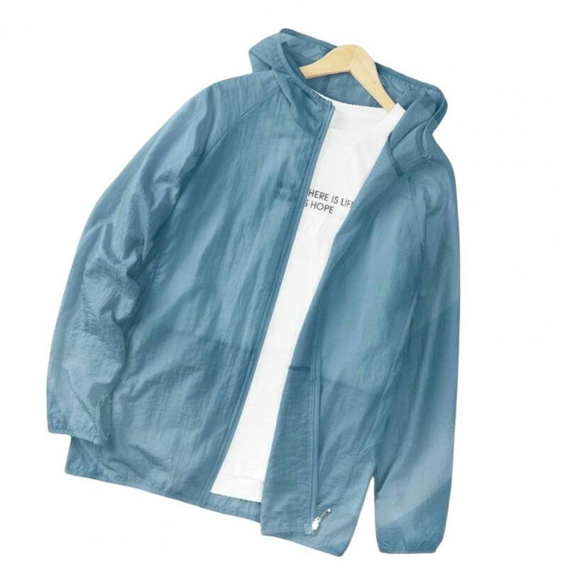 남성용 자외선 차단 코트, 얇은 지퍼 클로저, 스포츠 후드 재킷, 여름