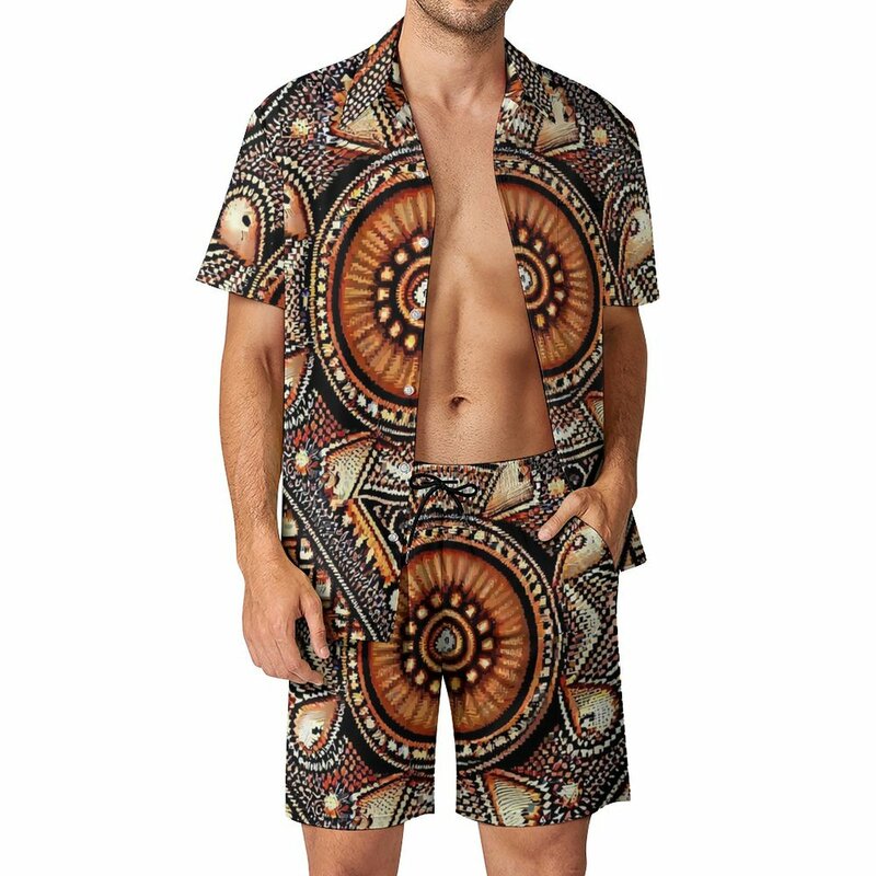 Vintage etniczne zestawy dla mężczyzn nadruk Retro modne koszula na co dzień zestaw z krótkim rękawem spodenki personalizowane lato kostium plażowy Plus rozmiar 2XL 3XL
