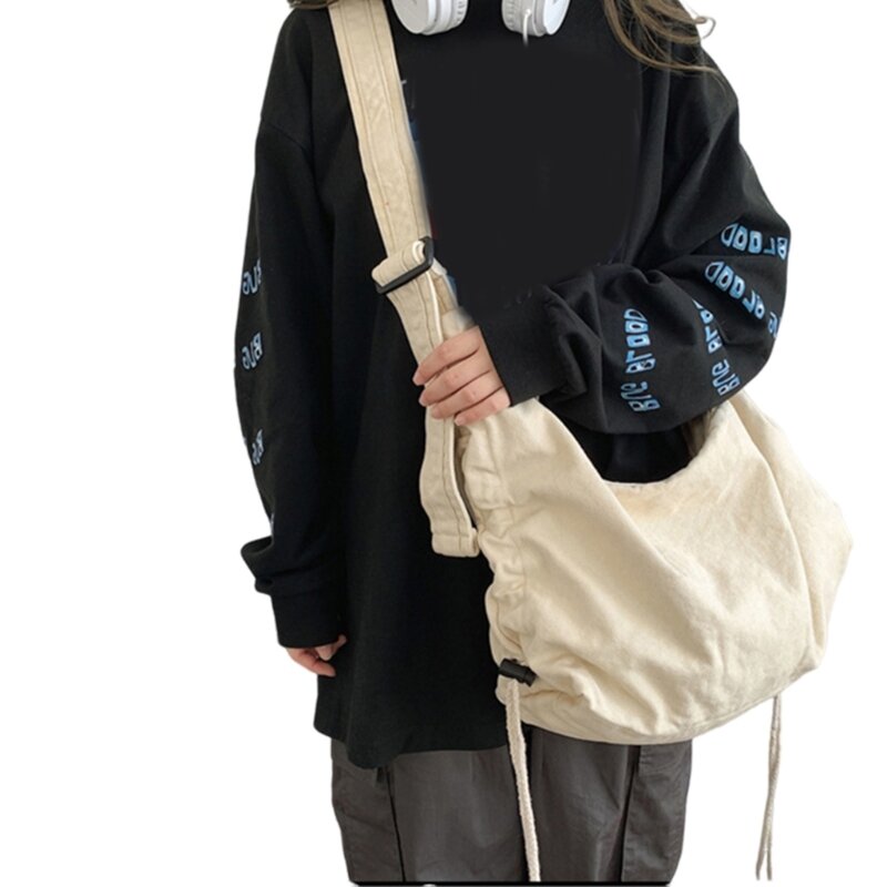 Большая емкость студенческая холщовая сумка через плечо модная сумка через плечо на шнурках