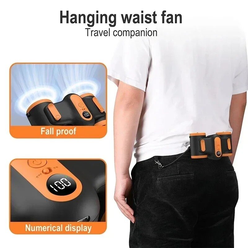 2024 New Portable Hanging waist Fan With 10000mAh Recharge Battery Ultra quiet Wearable Electric Fan handheld Air Cond