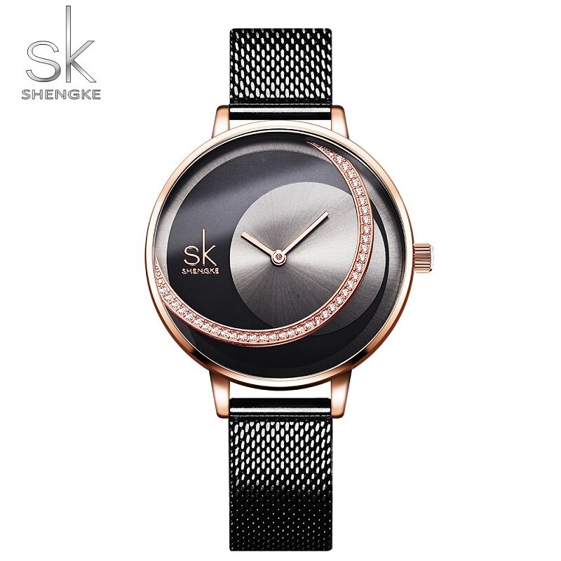 Shengke كريستال ساعة نسائية فاخرة ماركة السيدات فستان ساعات التصميم الأصلي الكوارتز ساعات المعصم الإبداعية SK ساعة للنساء