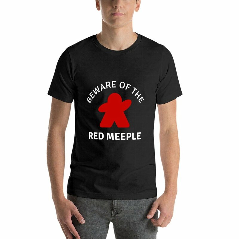 Остерегайтесь Красной футболки Meeple, винтажная аниме футболка с коротким рукавом, Простые белые мужские футболки