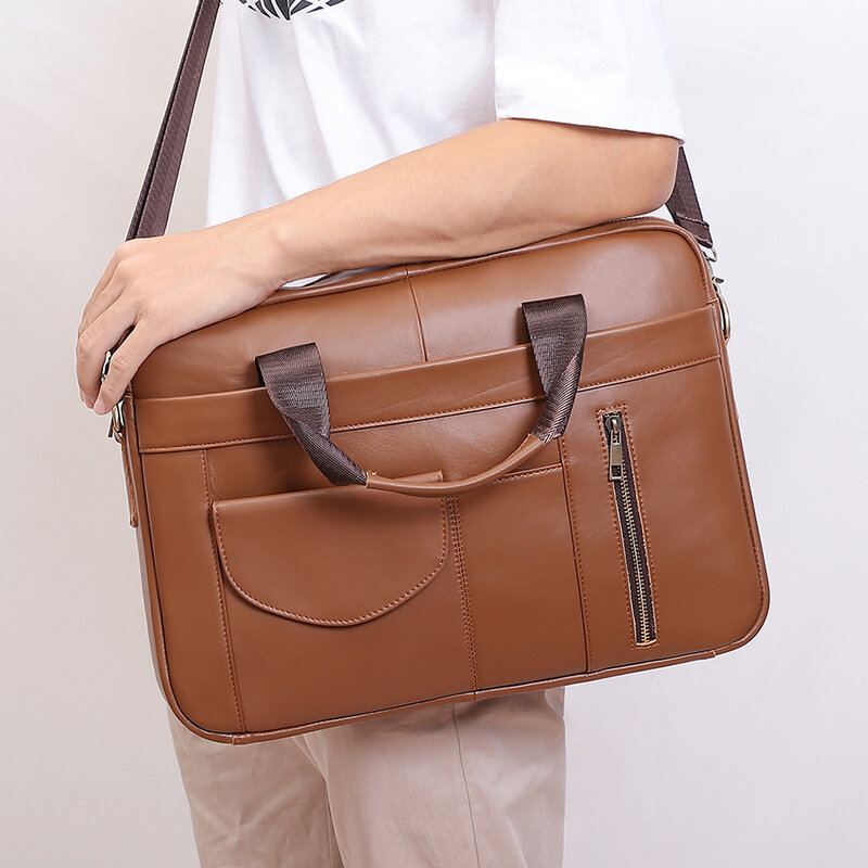 Borsa in pelle borsa da uomo di nicchia borsa per computer a tracolla di fascia alta di grande capacità borsa per ipad valigetta in pelle bovina per uomo