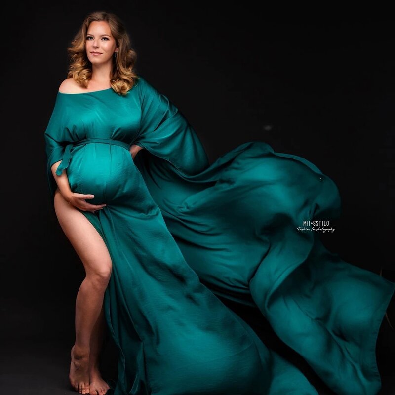 Abito di seta maternità fotografia puntelli abito mantello in Chiffon tessuto modellante semplice gravidanza per Baby shower donna Photo Shooting